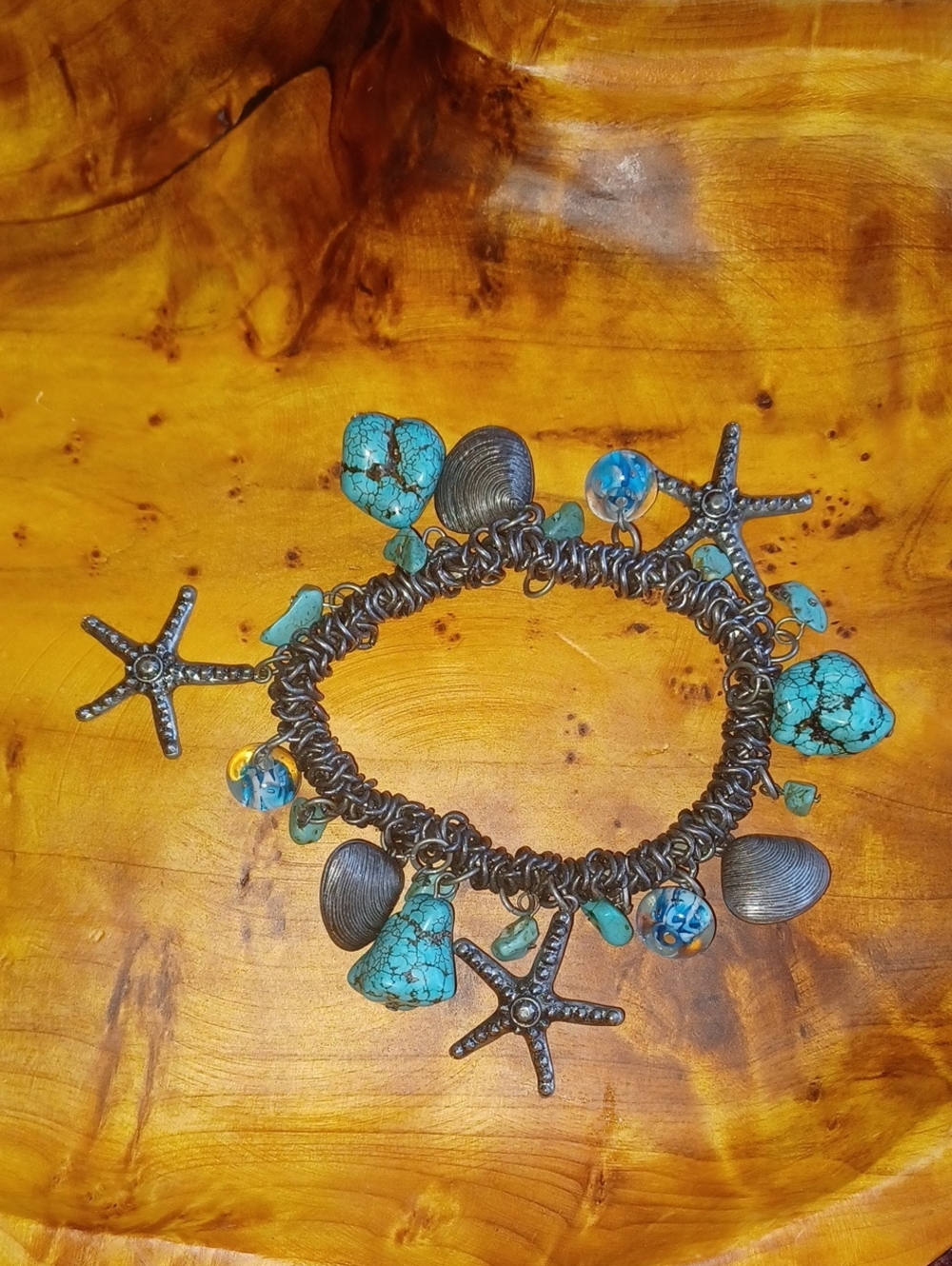 Vintage Byzantine Chainmaille Charm Bracelet | Antique Silver Tone Turquoise
